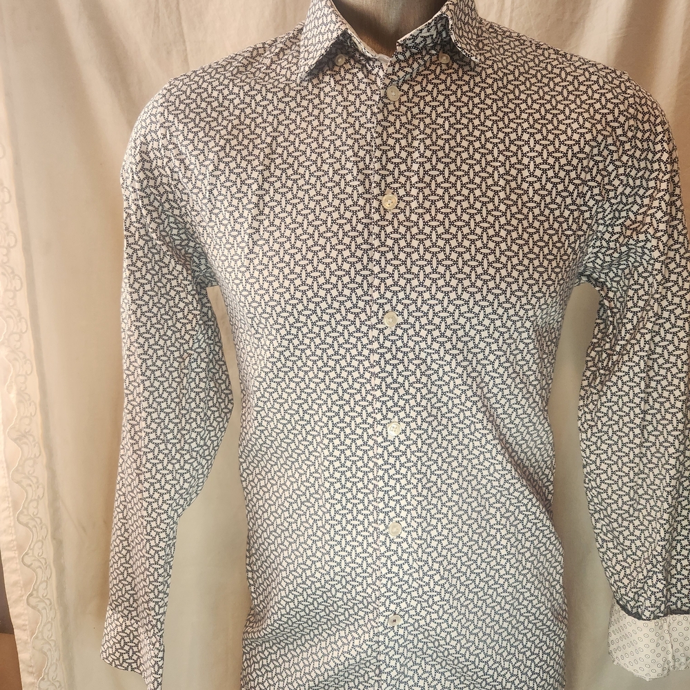 TED BAKER GEOMETRIC CHAIN LINK MAN BUTTON DOWN CASUAL DRESS SHIRT BLACK WHITE 4